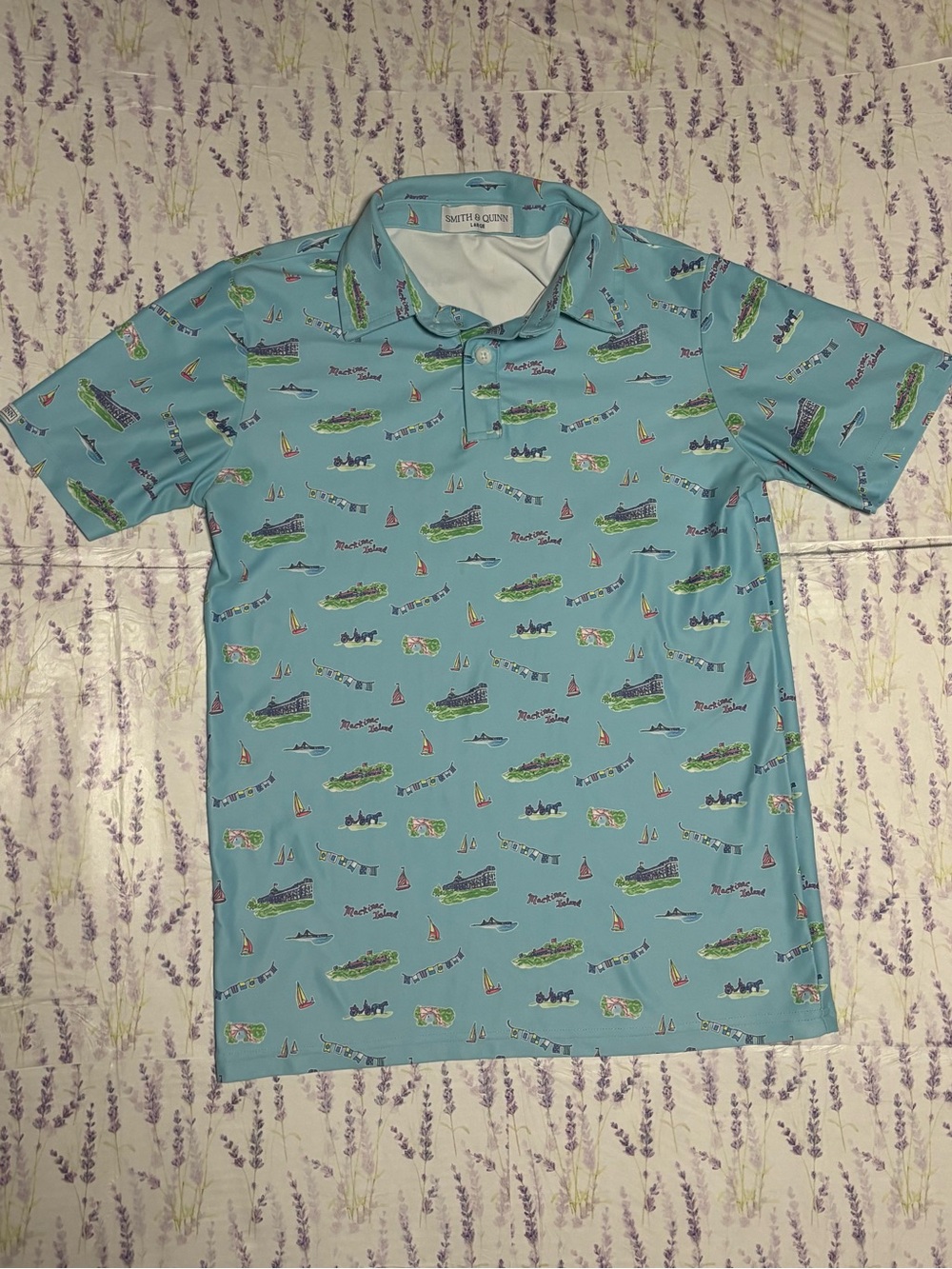 Smith & Quinn Kids' Light Blue Mackinac Island Print Polo (L)